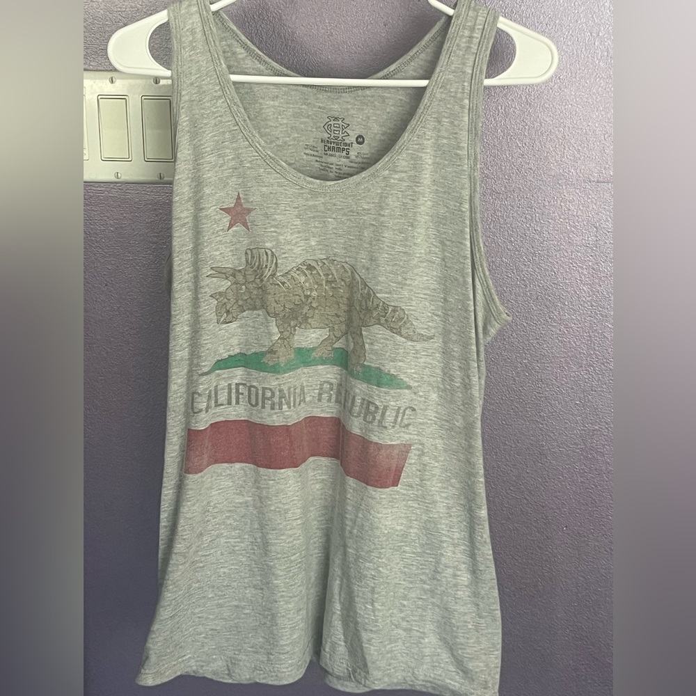 California Republic flag star dinosaur mens top shirt sleeveless tee Gym muscle